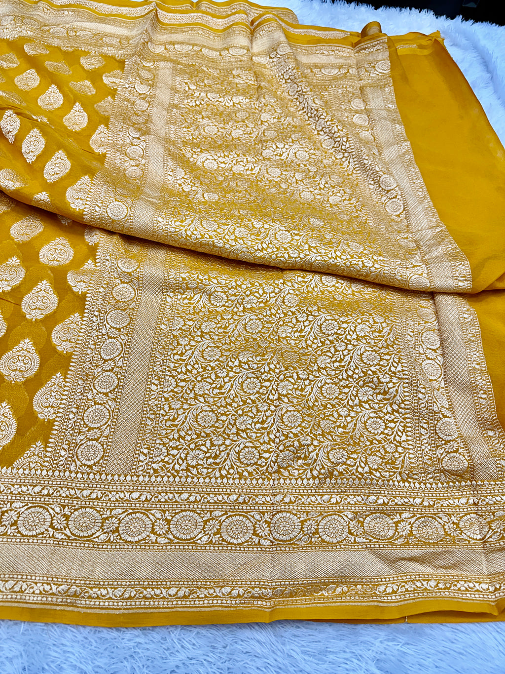 Yellow Pure Natural Silk Khaddi Georgette Saree with Buta Woven Design | PSG11