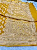 Yellow Pure Natural Silk Khaddi Georgette Saree with Buta Woven Design | PSG11