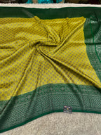 STF44 – Radiant Lemon Yellow Dupion Saree with Silver-Black Antique Zari Weaving