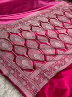 Banarasi Mashru Kataan Silk Saree in Strawberry Pink with Rani Pink Contrast | MKS781