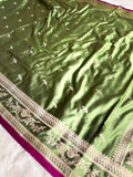 Pista Green Banarasi Mashru Silk Saree with Jacquard Woven Flower Buta & Rupa Sona Zari Finish MKS086