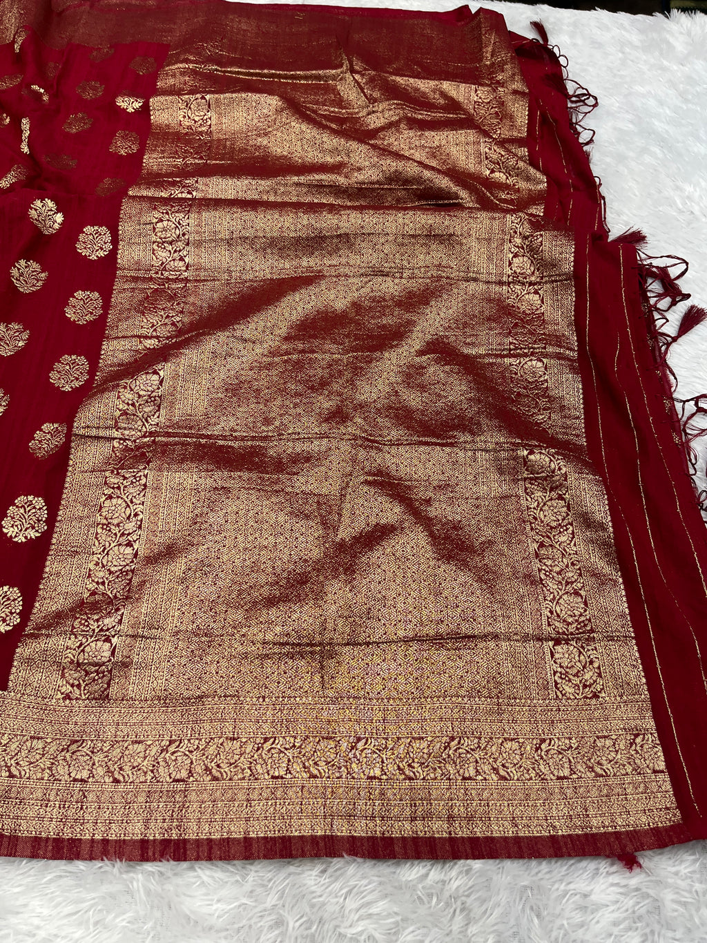 Raw Silk Zari Butaa Maroon color  Saree RS004