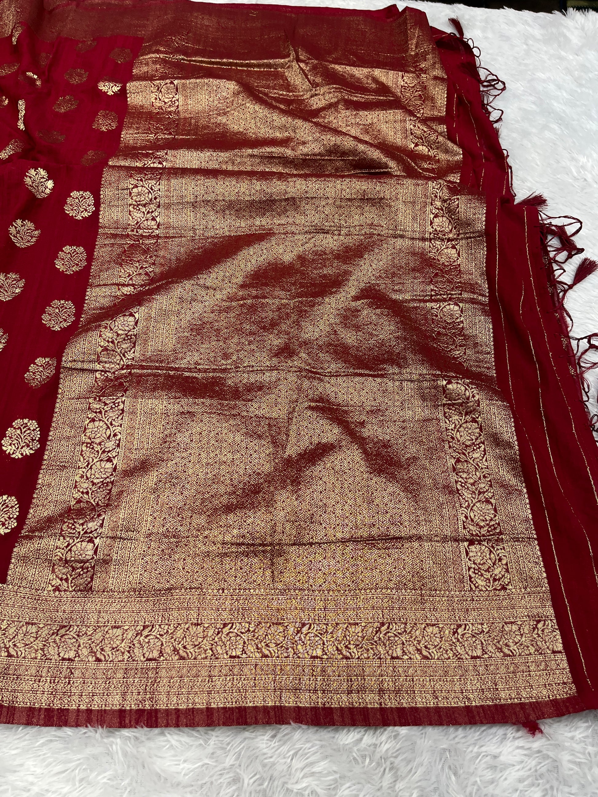 Raw Silk Zari Butaa Maroon color  Saree RS004