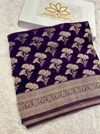 Chinon Silk Dual Flower Design Purple Color Saree CN05