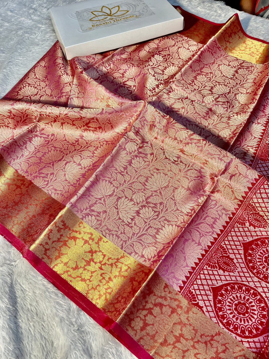 Pink with Red Tissue Silk Saree Ts38