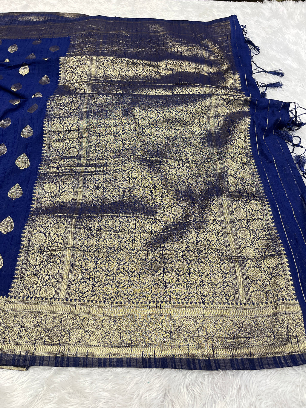 Raw Silk Zari Paan Navy blue  color  Saree RS005