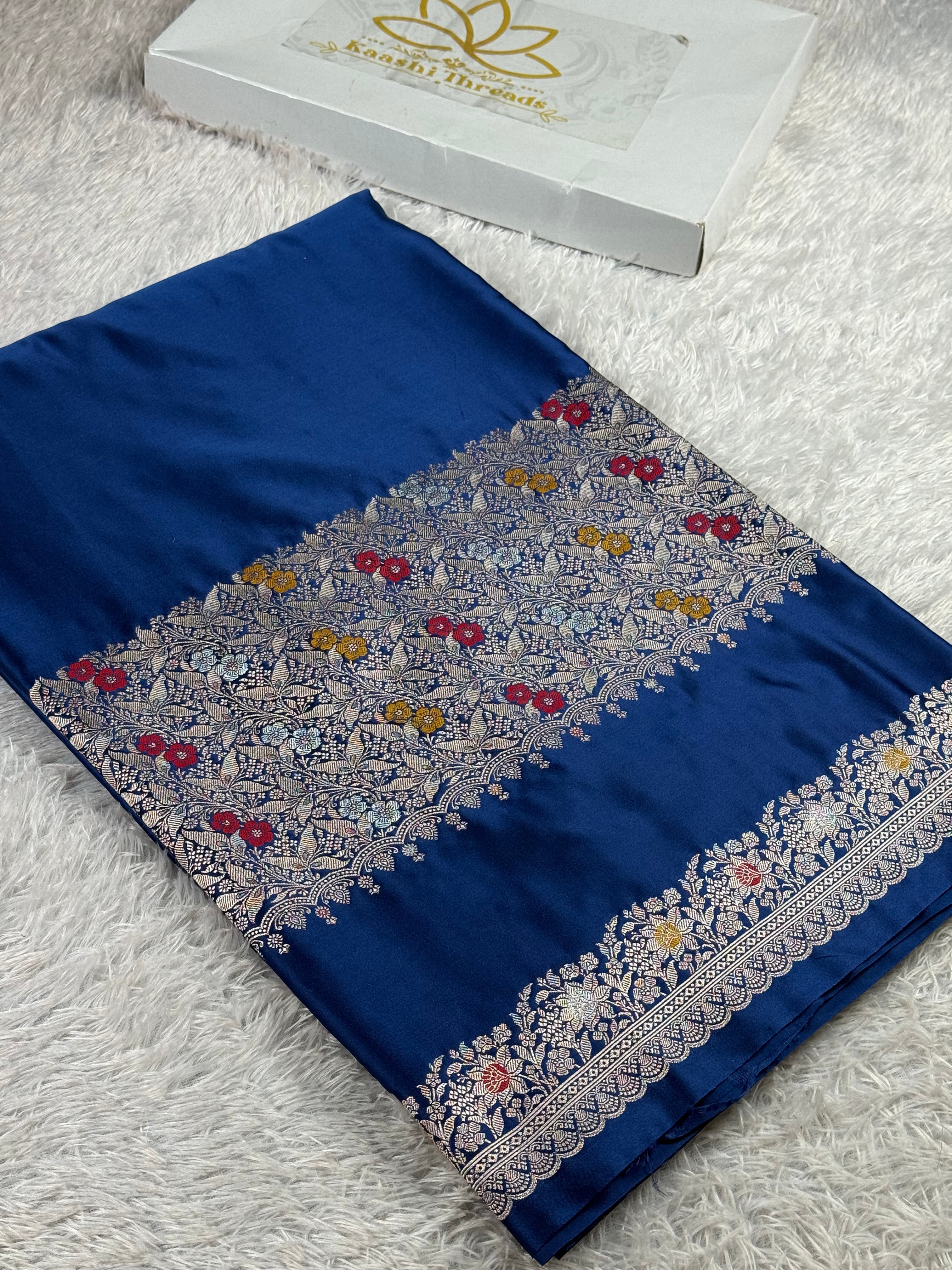 Elegant Navy Blue Zari Meenakari Banarasi Saree with Rich Pallu | MKS563