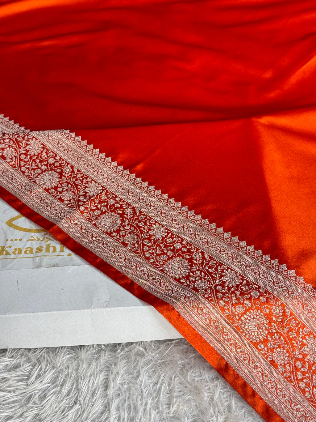 Orange Banarasi Mashru Kataan Silk Saree with Zari Woven Border | MKS711