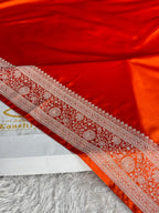 Orange Banarasi Mashru Kataan Silk Saree with Zari Woven Border | MKS711
