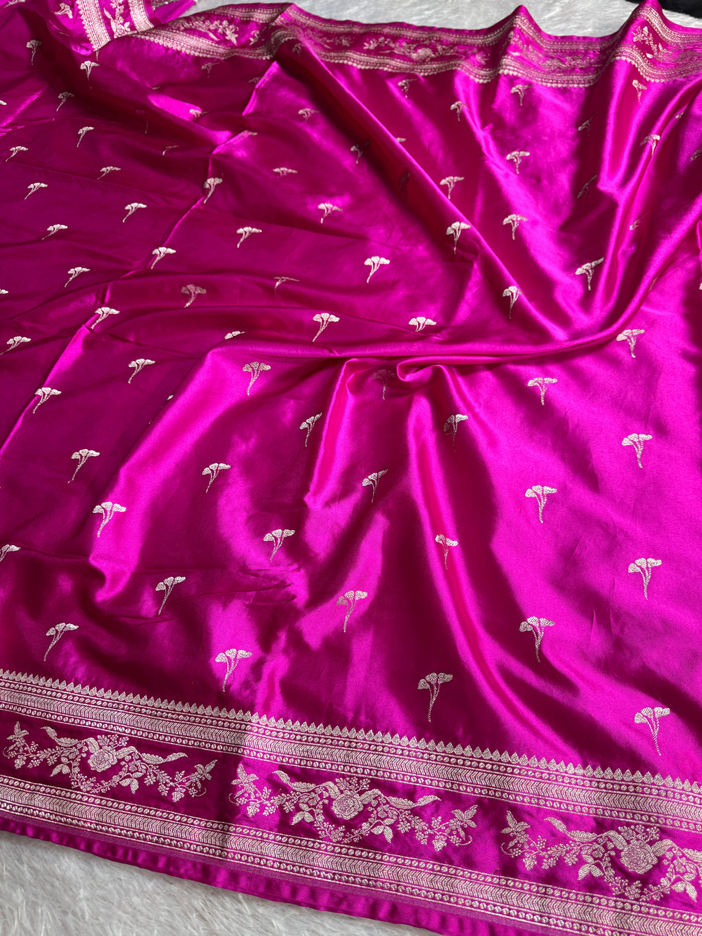 Rani Banarasi Mashru Kataan Silk Saree with All-Over Jaal Weave & Rupa-Sona Zari MKS133