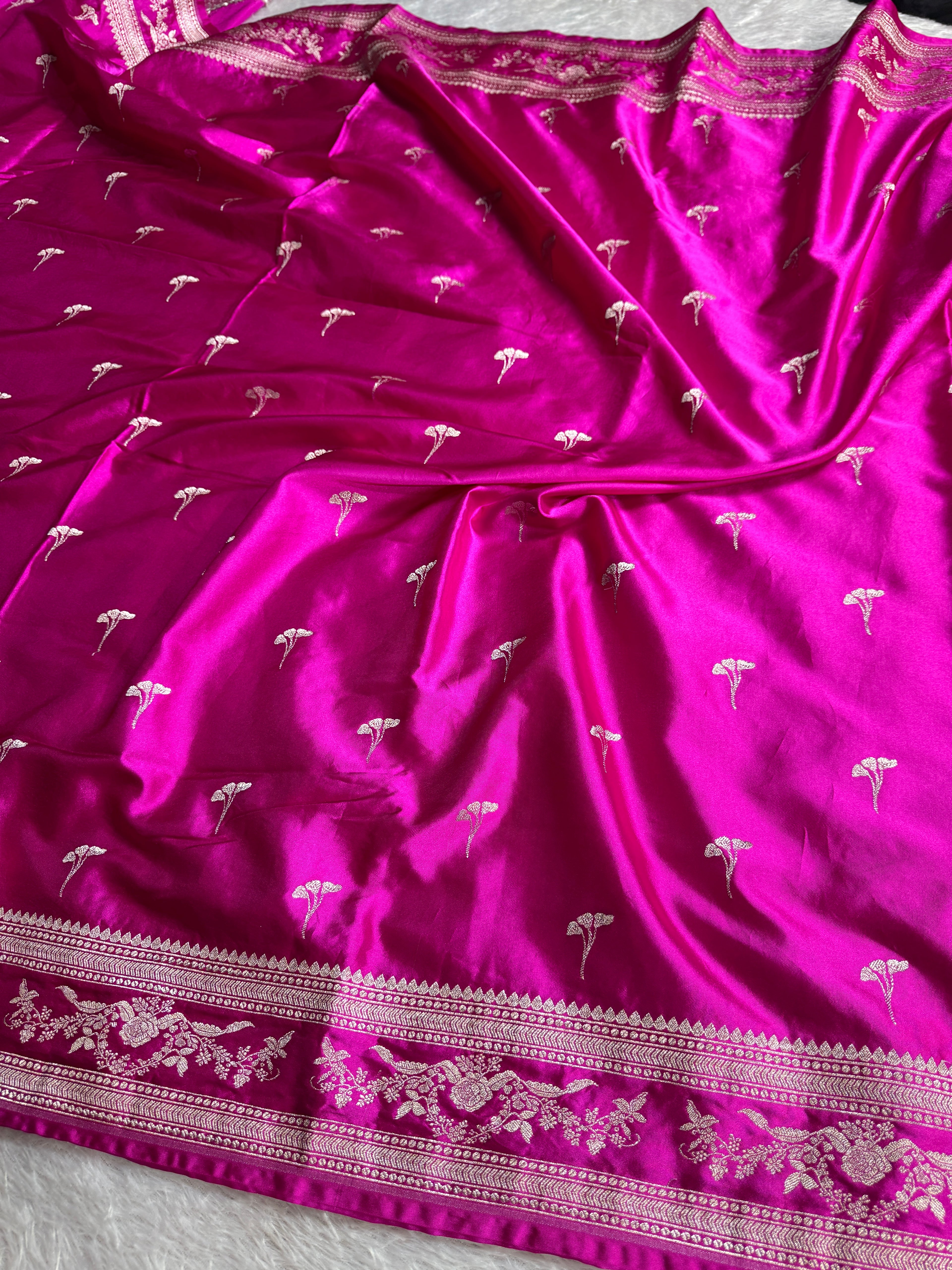 Rani Banarasi Mashru Kataan Silk Saree with All-Over Jaal Weave & Rupa-Sona Zari MKS133