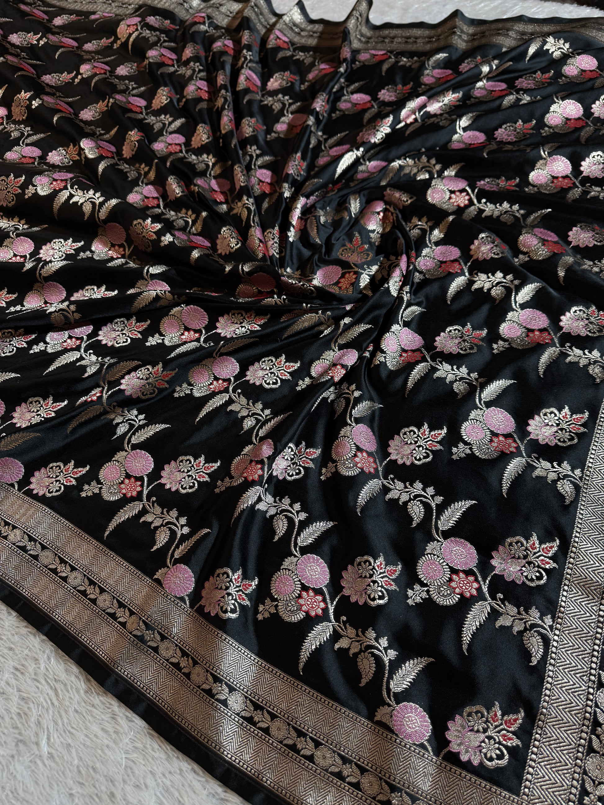 Black Meena Mashru Kataan Silk Saree MKS07