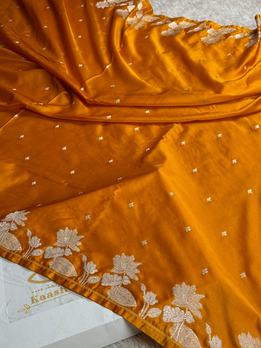 Mustard Banarasi Mashru Silk Saree with Raw Mango Buta Jacquard Woven Design MKS166