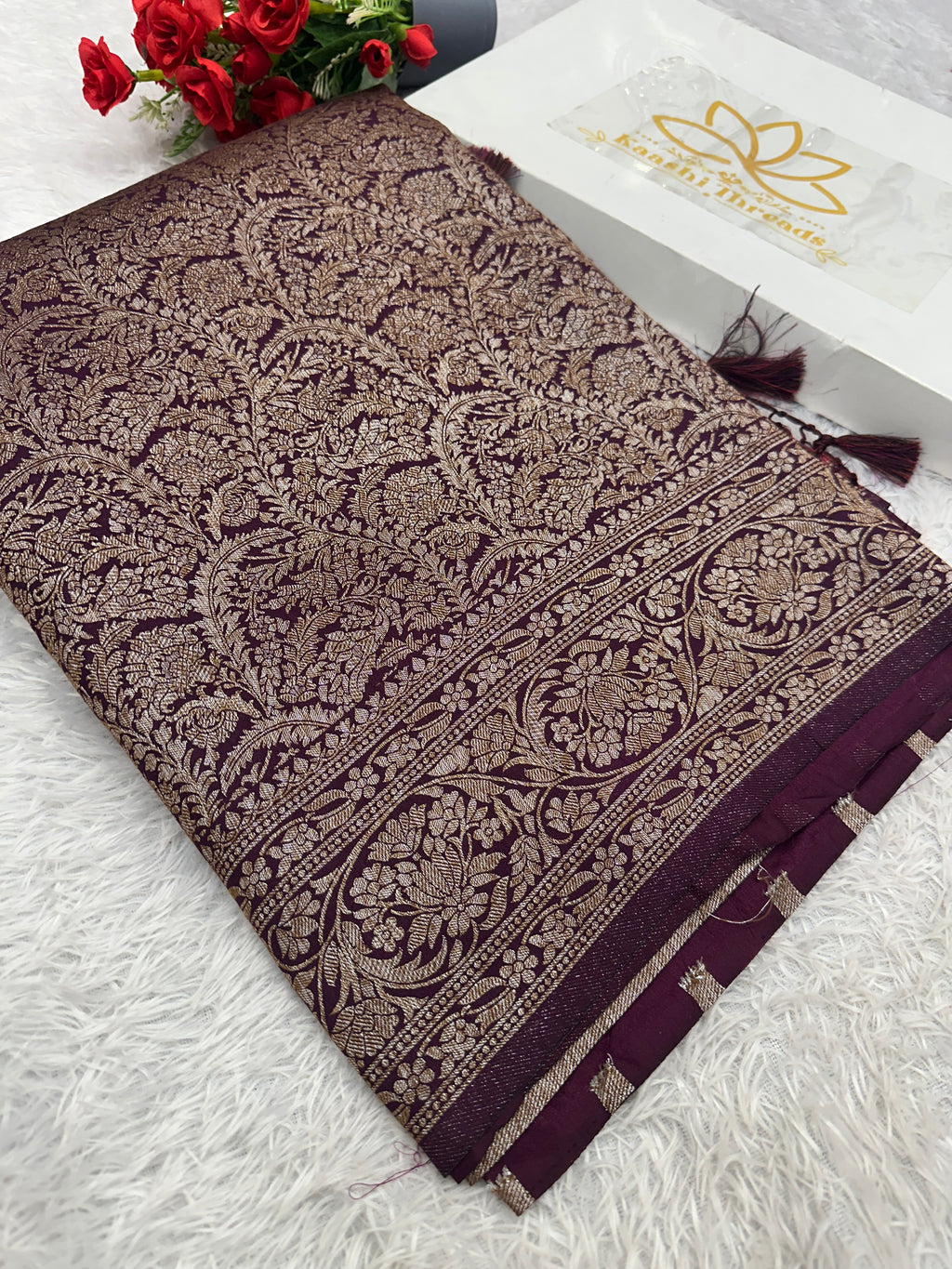 Wine Banarasi Dupion Silk Saree with Embossed Antique Zari Weaving & Rich Antique Zari Pallu | STF67
