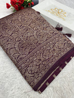Wine Banarasi Dupion Silk Saree with Embossed Antique Zari Weaving & Rich Antique Zari Pallu | STF67