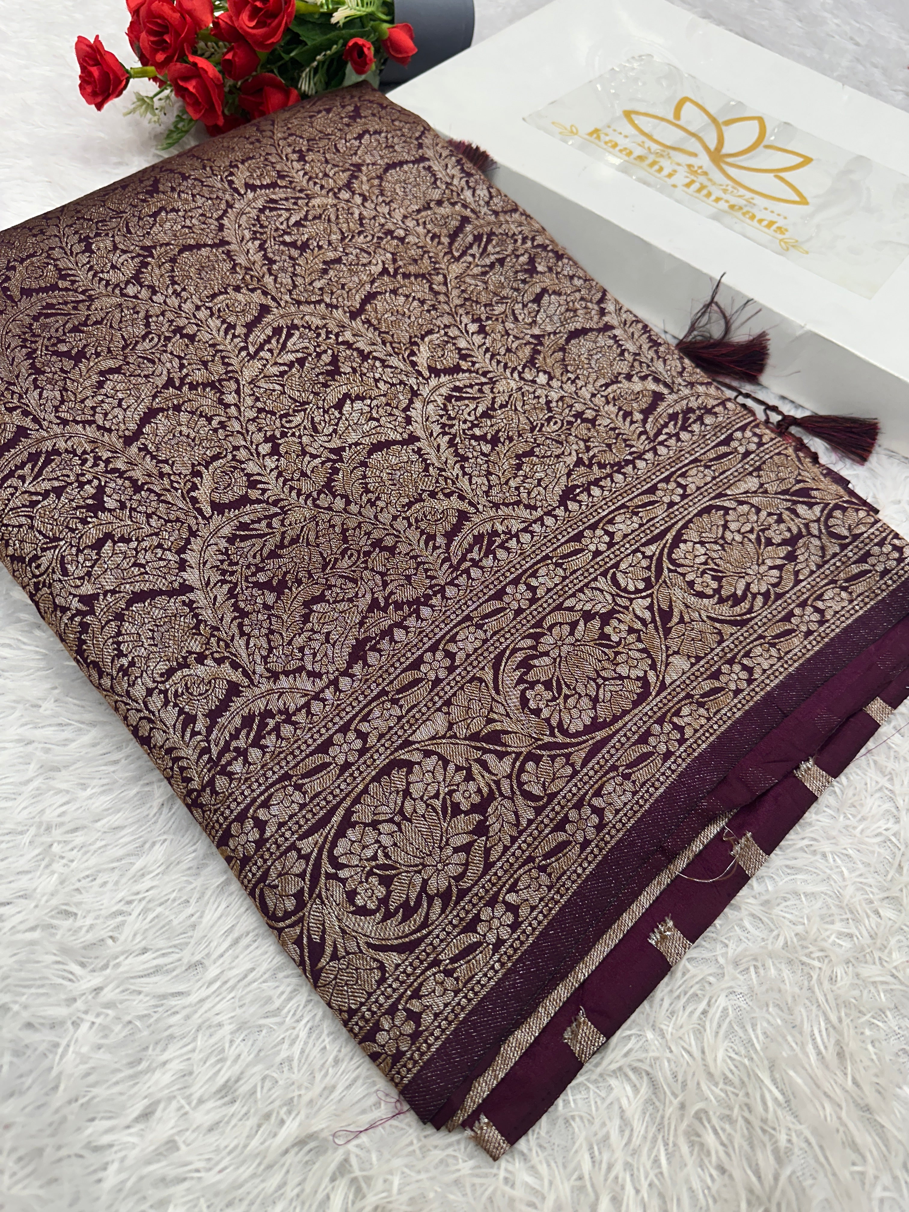 Wine Banarasi Dupion Silk Saree with Embossed Antique Zari Weaving & Rich Antique Zari Pallu | STF67