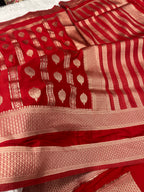 Chinon Silk Horizontal Buta Design Red Color Saree CN09