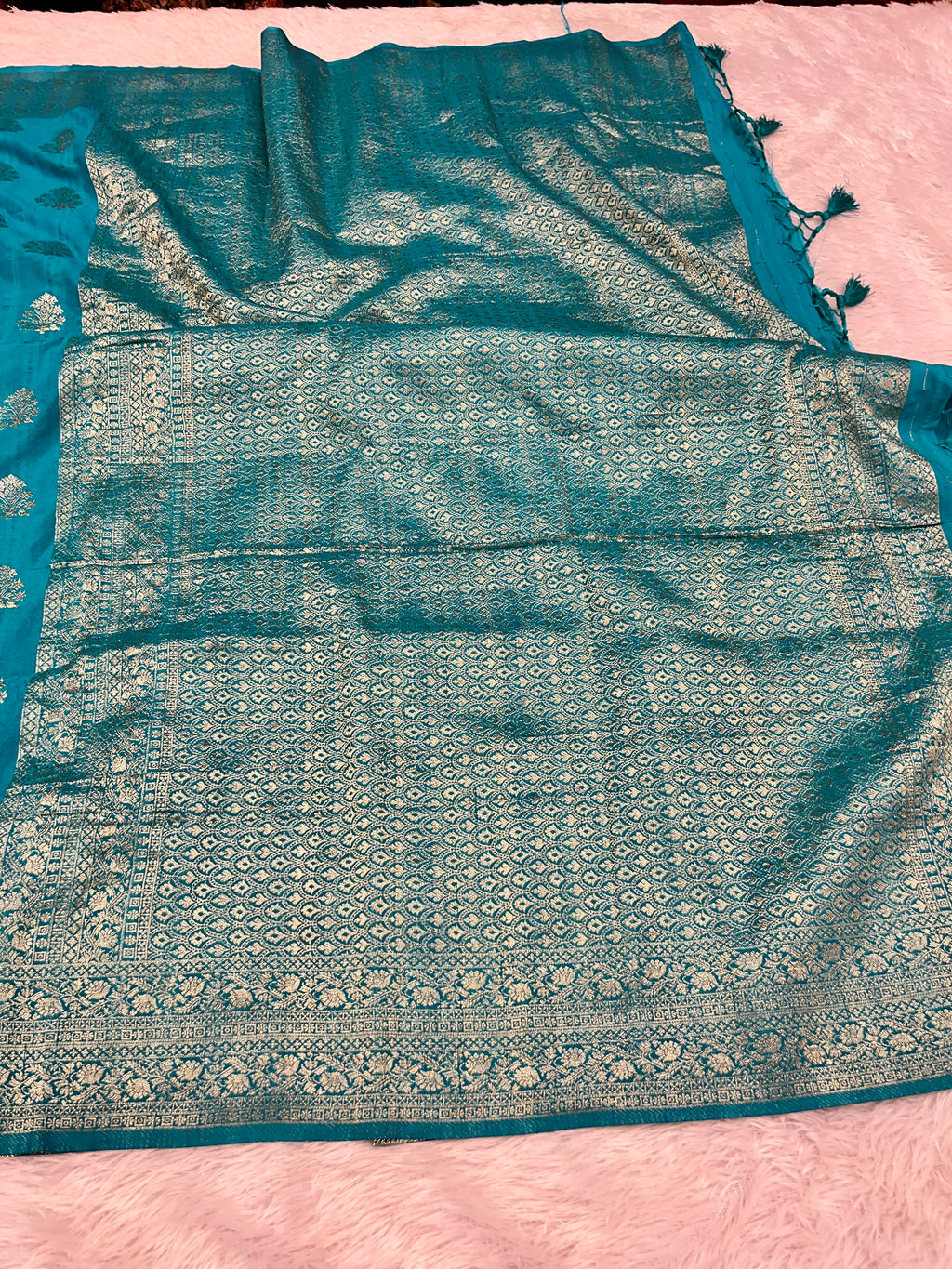Raw Silk Zari Buta Light Blue color  Saree RS002