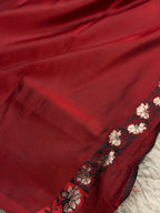 Maroon Banarasi Mashru Silk Saree with Buti Woven Design & Satin Patta Border MKS226