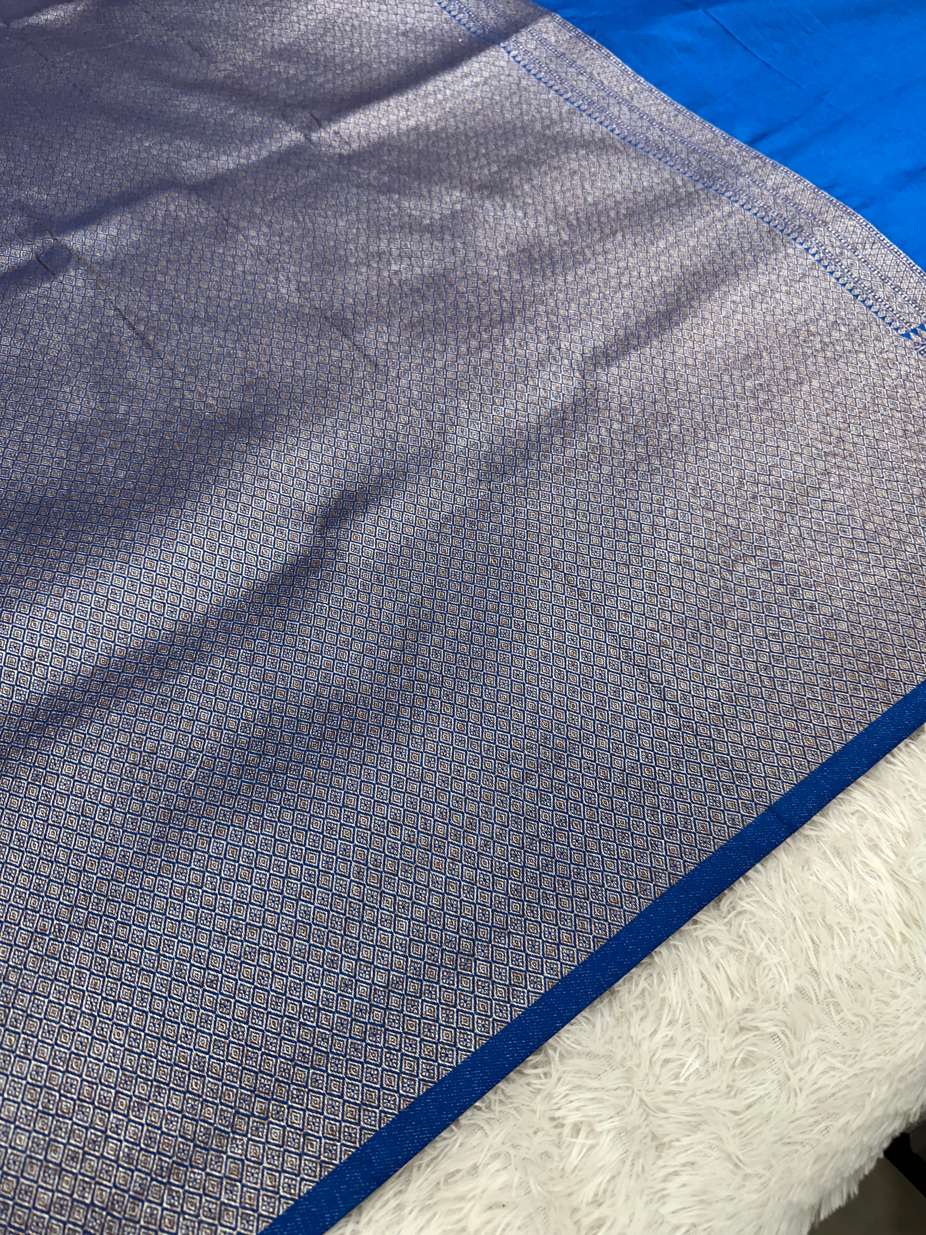 Light blue Banarasi Dupion Silk Saree with Embossed Antique Zari Weaving & Rich Antique Zari Pallu | STF89