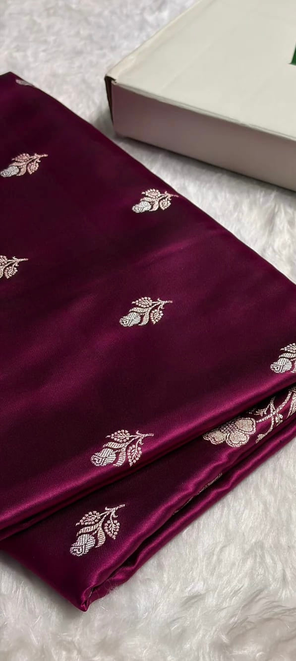 Banarasi Mashru Kataan Silk Saree Featuring Zari Rose Buta Design with Rich Zari Pallu – MKS412