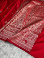 MKS305 Banarasi Mashru Silk Saree with Buta Pattern – Black, Red, Green, Yellow & Orange