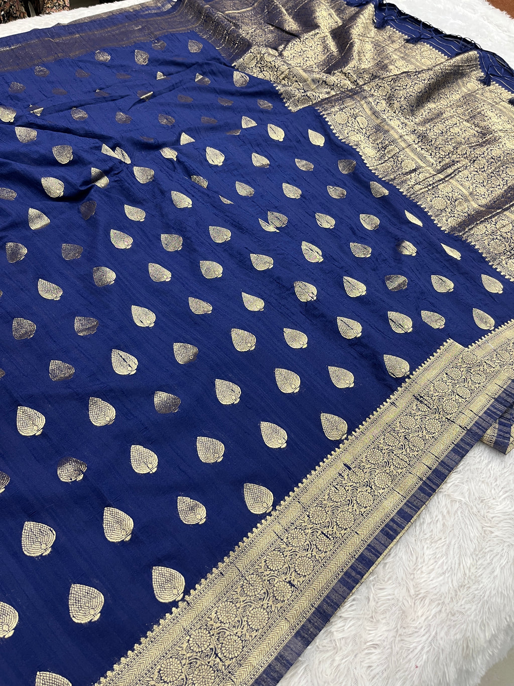 Raw Silk Zari Paan Navy blue  color  Saree RS005
