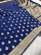 Raw Silk Zari Paan Navy blue  color  Saree RS005
