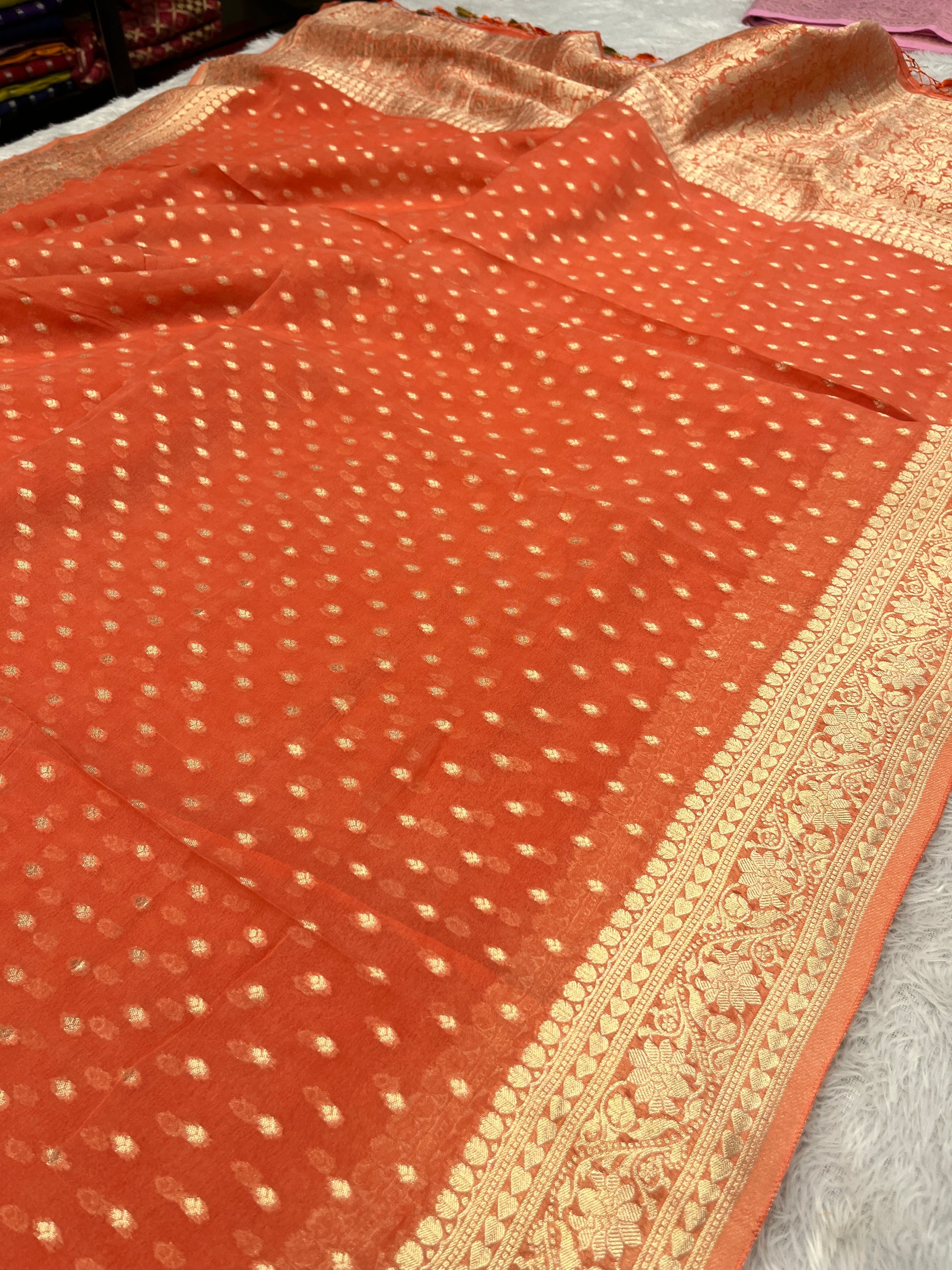 Banarsi Pure Natural Georgette Traditional Patti Buti  Design VSG05