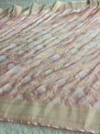 Peach Mashru Kataan Silk Jaal Woven Banarasi Saree with Silver Zari Meena Work – MKS731