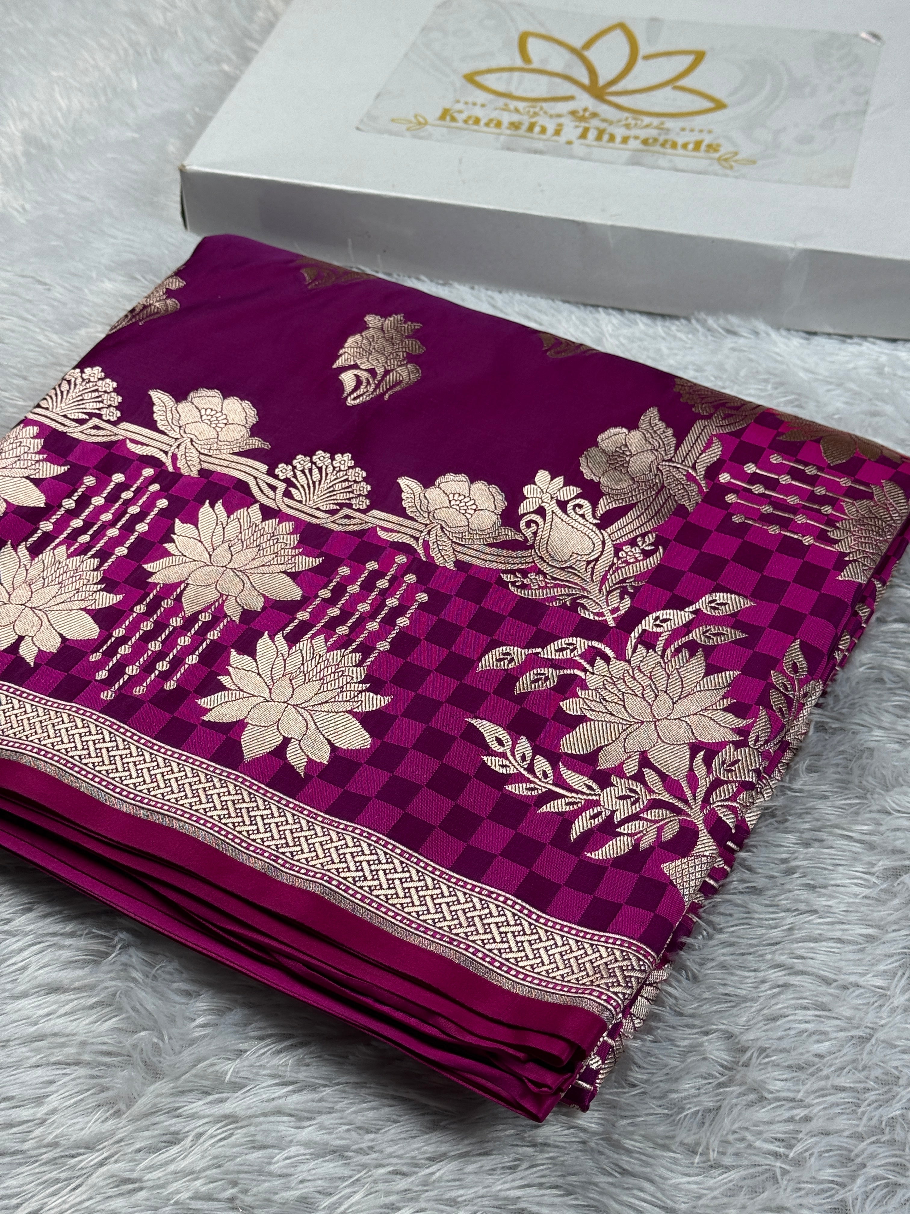 Magenta Buta Banarasi Mashru Silk Saree with Zari Weaving | Kaashi Threads MKS510