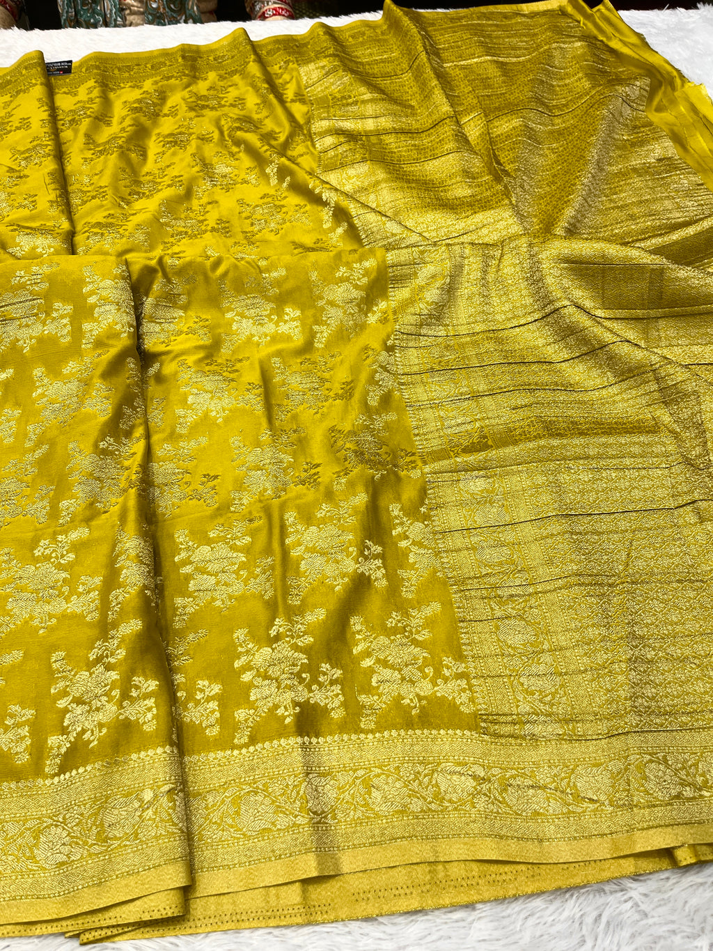 Chinon Silk Flower Design Lemon Color Saree CN04