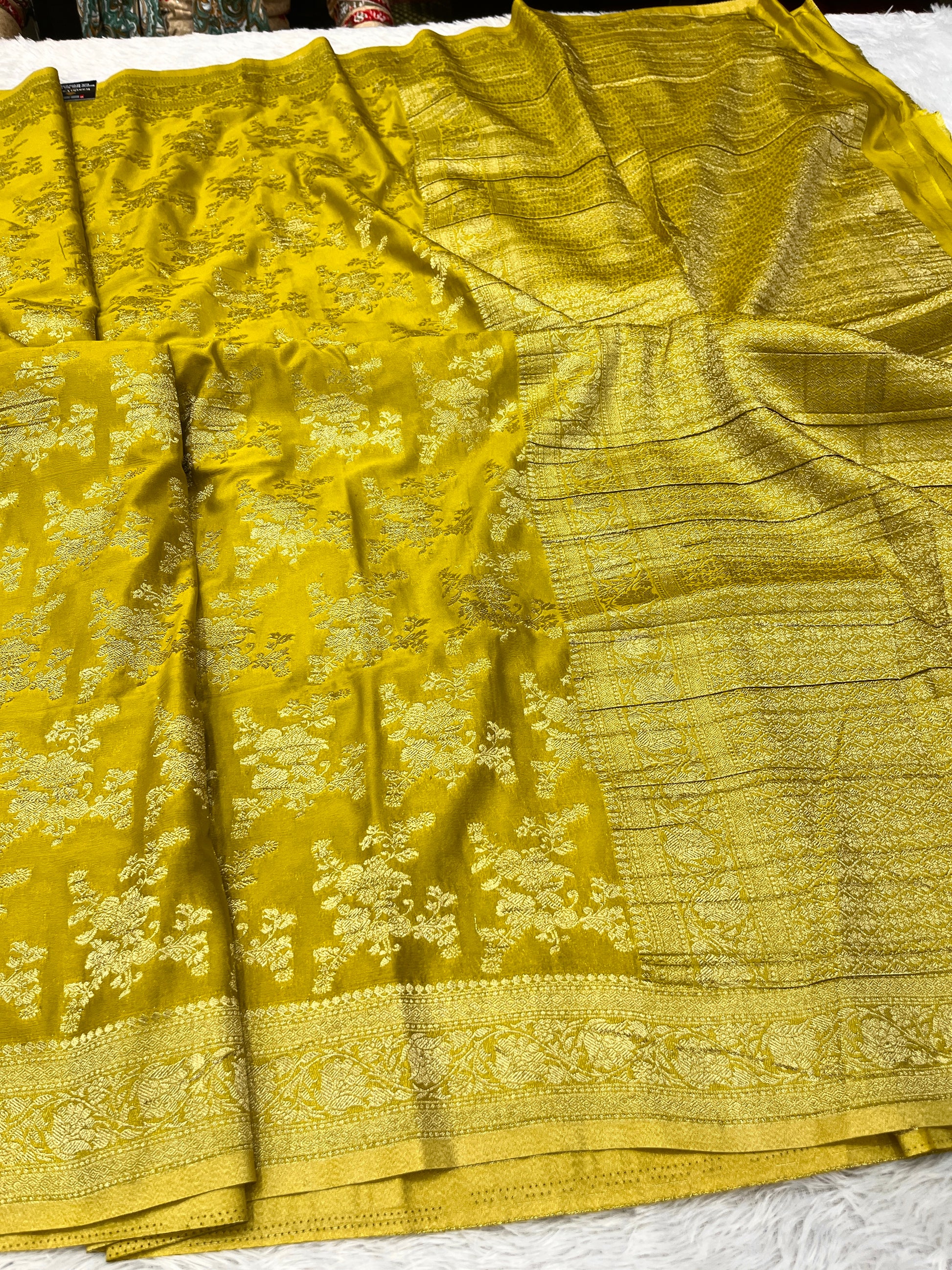 Chinon Silk Flower Design Lemon Color Saree CN04