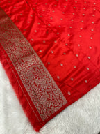 Red Banarasi Dupion Silk Saree with Embossed Antique Zari Weaving & Rich Antique Zari Pallu | STF66