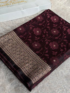 Brown Mashru Kataan Silk Saree | Zari Meena Tanchoi Woven Design | Rich Zari Pallu | Banarasi Silk Saree – MKS845