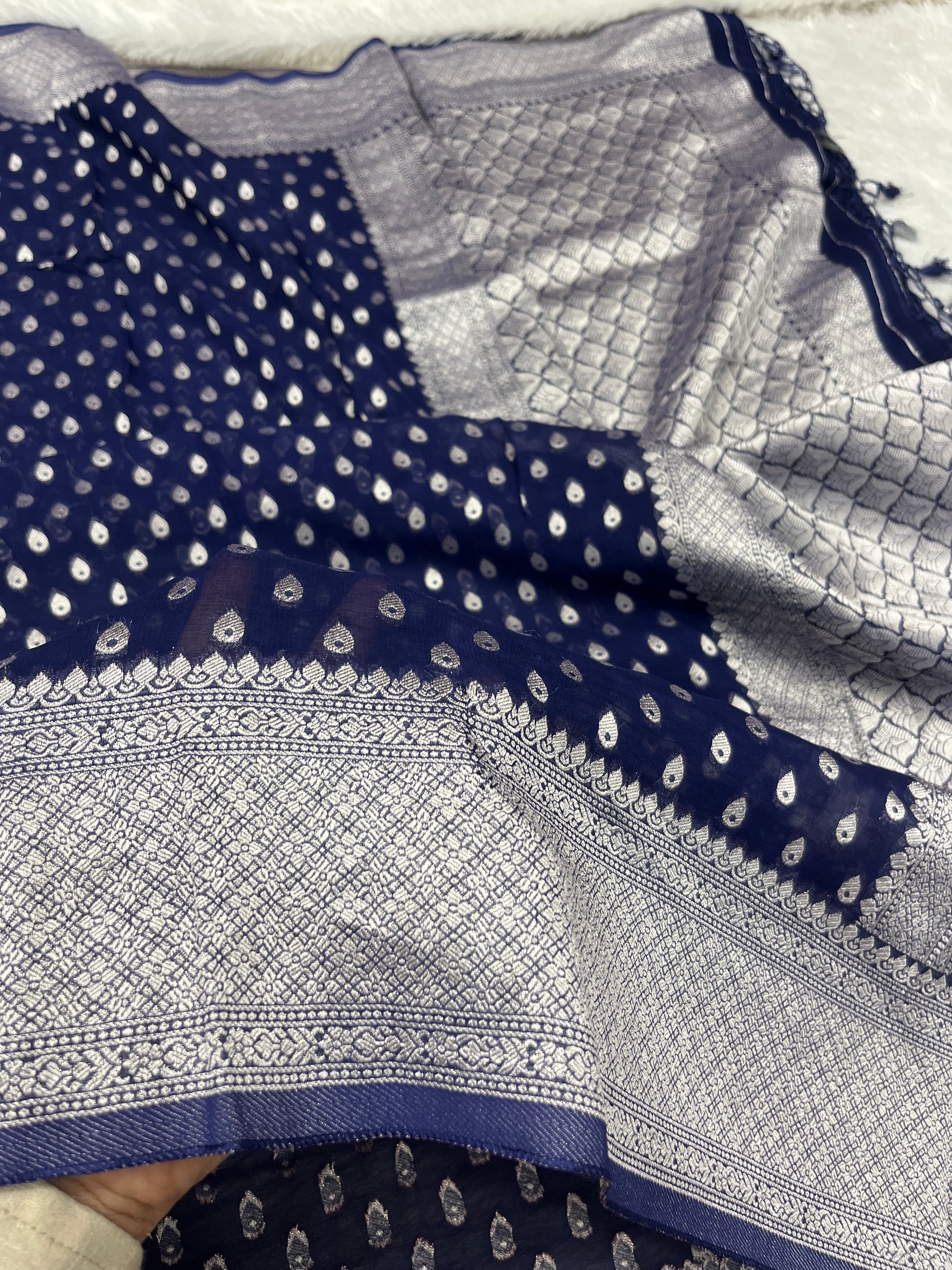 Banarsi Pure Natural Georgette Almond Buti  Design VSG06