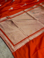 Orange Silver Meena Buta Banarasi Satin Mashru Silk Saree – Running Blouse | 780g MKS234