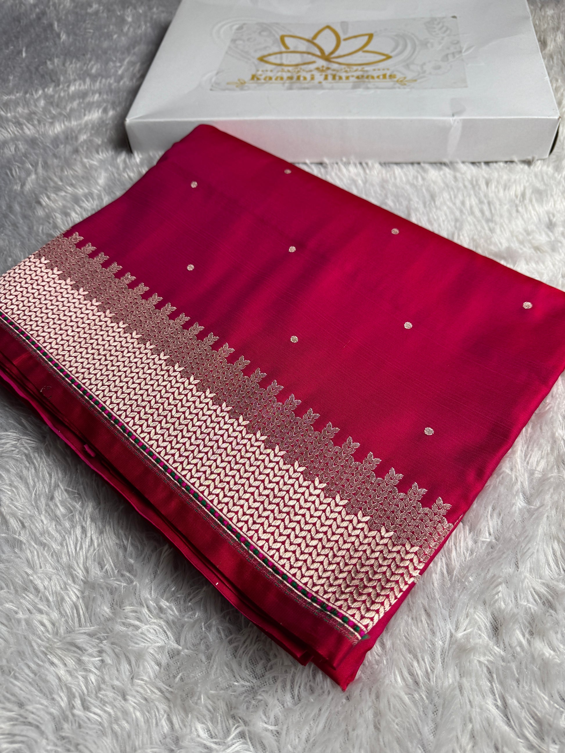 Rani Banarasi Mashru Silk Saree with Dot Buti Weaving & Fancy Jacquard Border MKS103