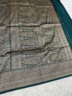Bottle Green Banarasi Dupion Silk Saree with Embossed Antique Zari Weaving & Rich Antique Zari Pallu | STF78