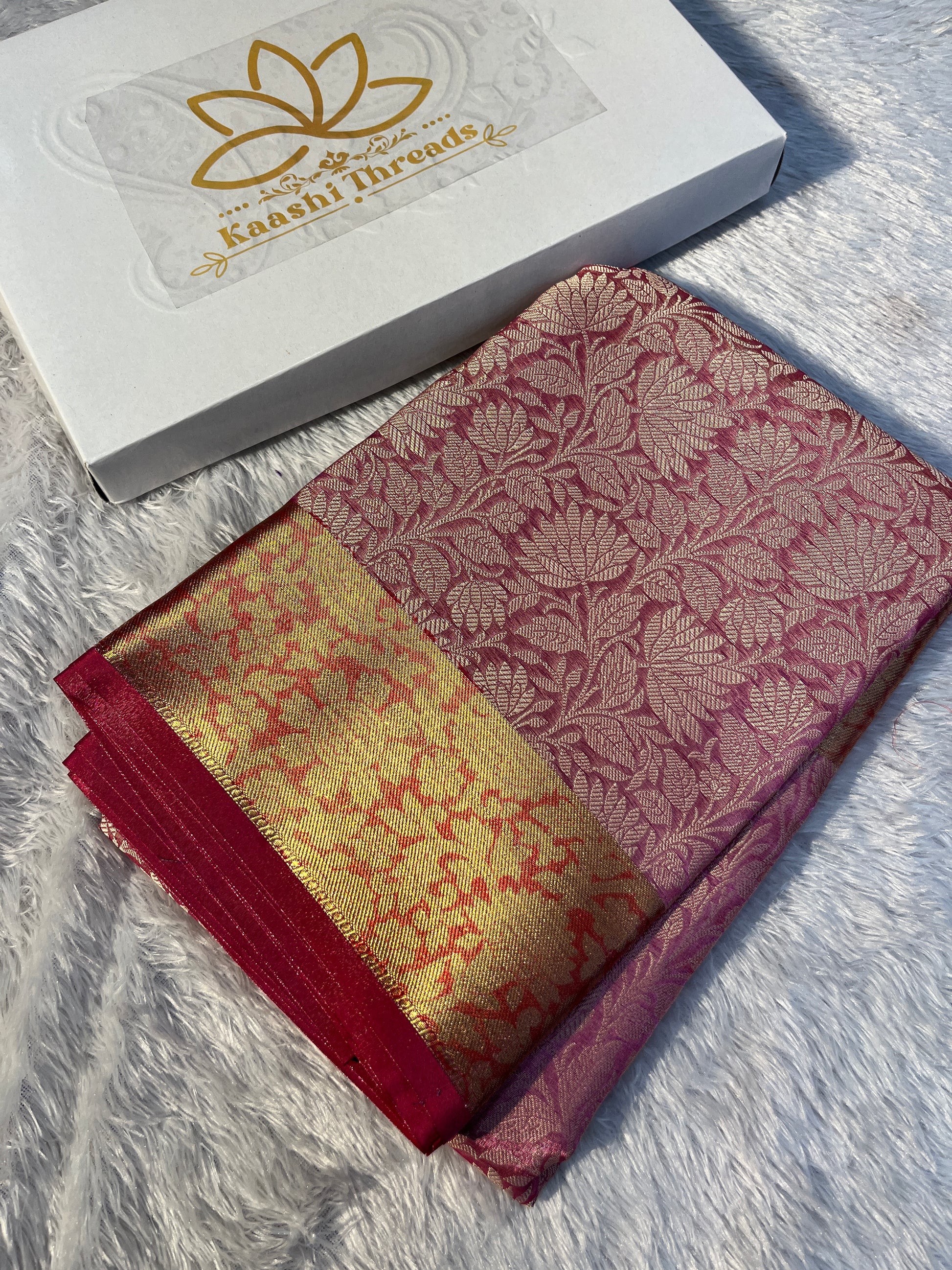 Pink with Red Tissue Silk Saree Ts38