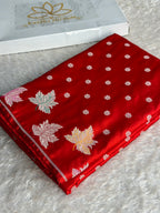 Red Mashru Kataan Silk Banarasi Saree with Meenakari Leaf Woven Border | MKS754
