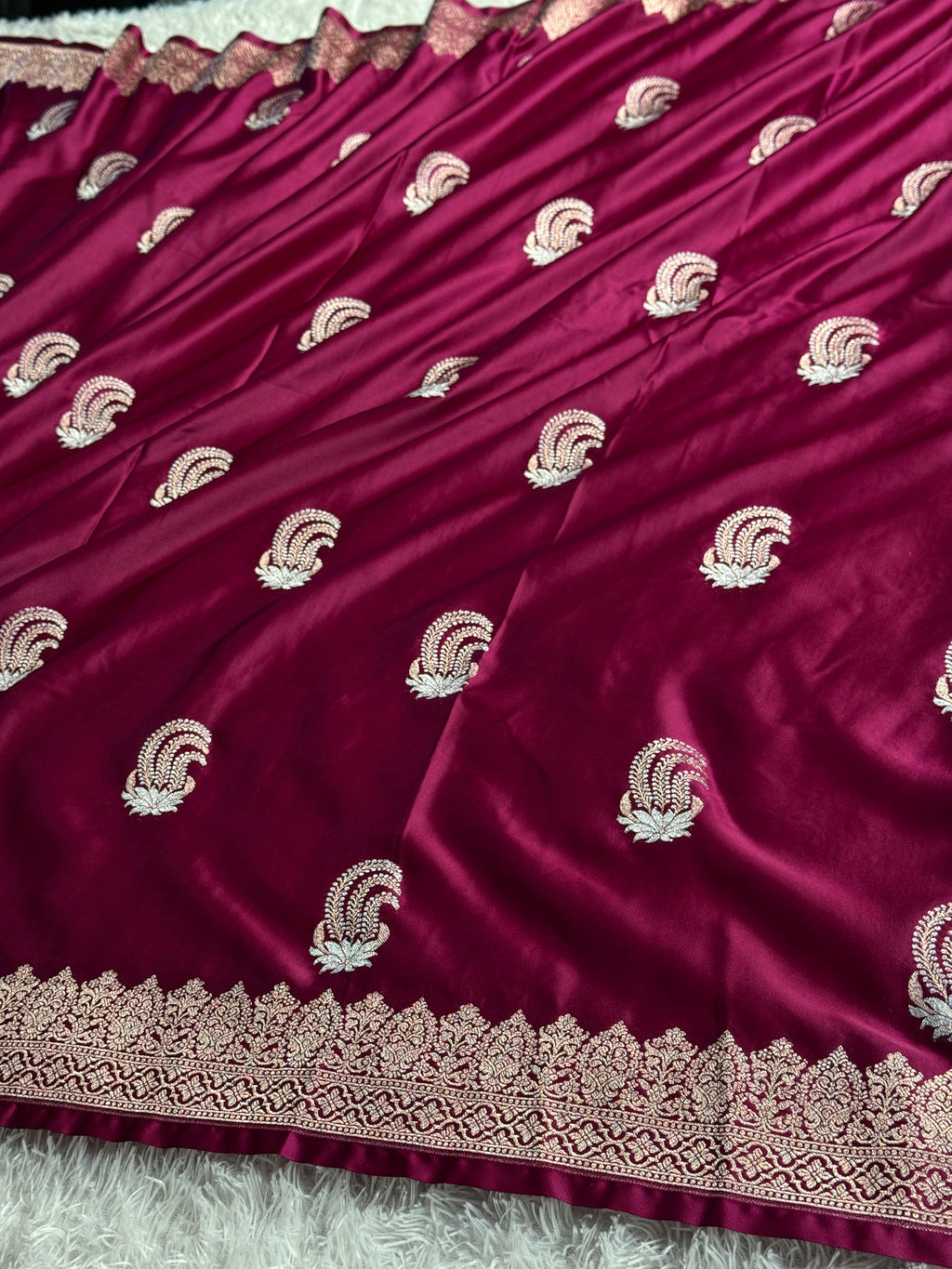Pink Magenta Mashru Kataan Silk Saree with Meenakari Buta & Rich Zari Woven Pallu | MKS699