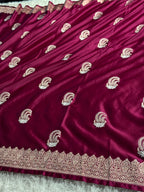 Pink Magenta Mashru Kataan Silk Saree with Meenakari Buta & Rich Zari Woven Pallu | MKS699