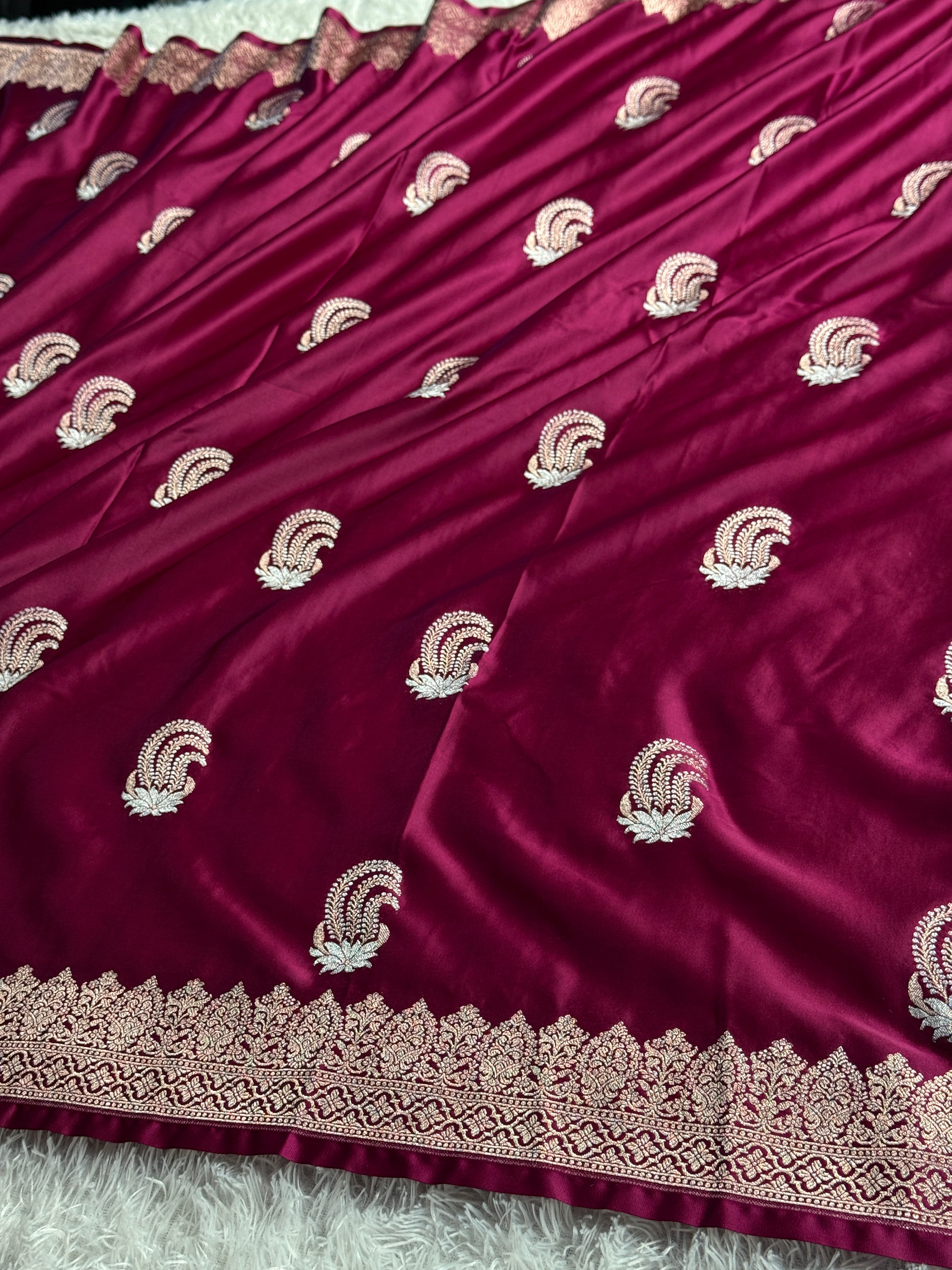 Pink Magenta Mashru Kataan Silk Saree with Meenakari Buta & Rich Zari Woven Pallu | MKS699