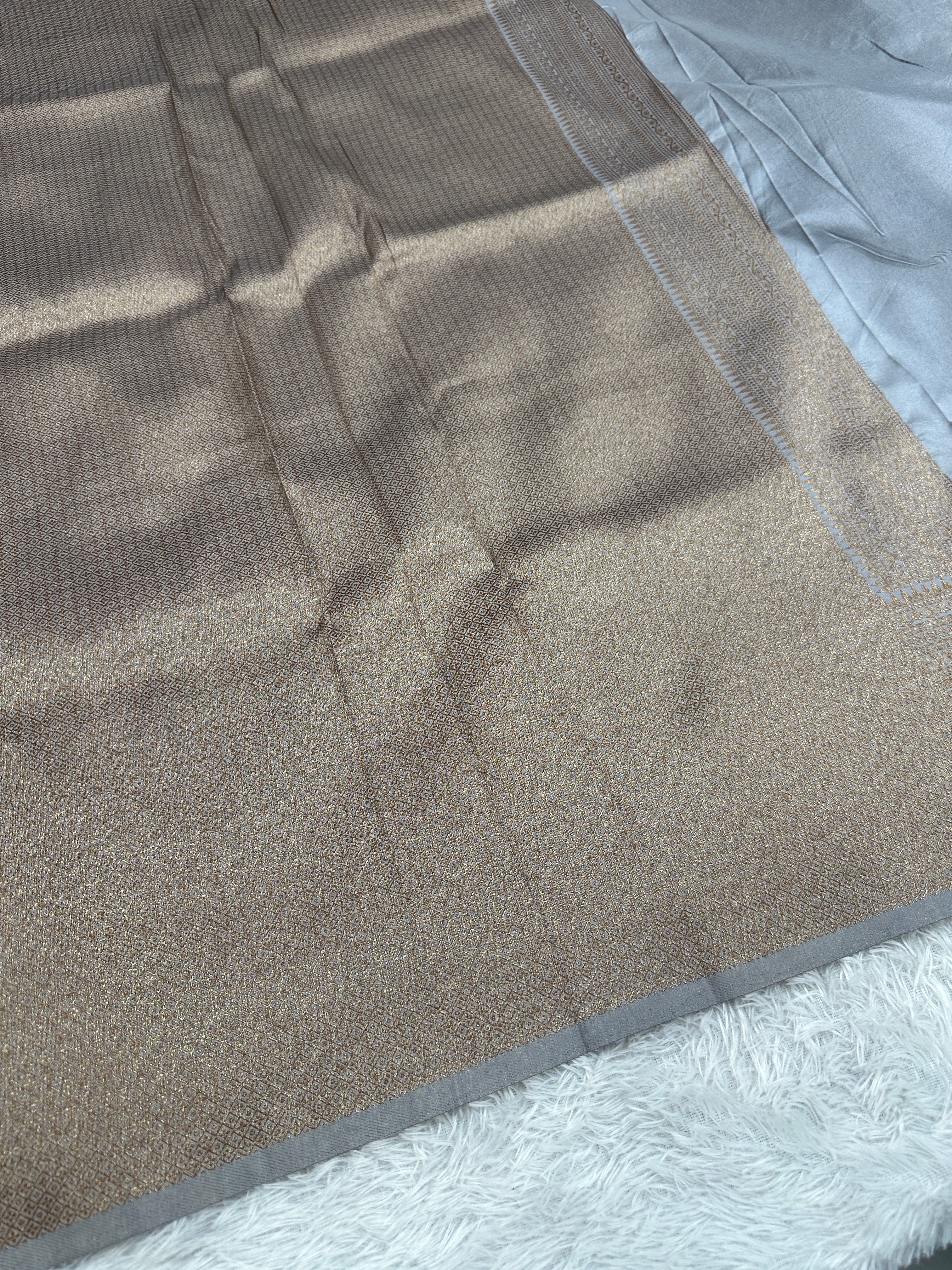 Grey Banarasi Dupion Silk Saree with Embossed Antique Zari Weaving & Rich Antique Zari Pallu | STF72