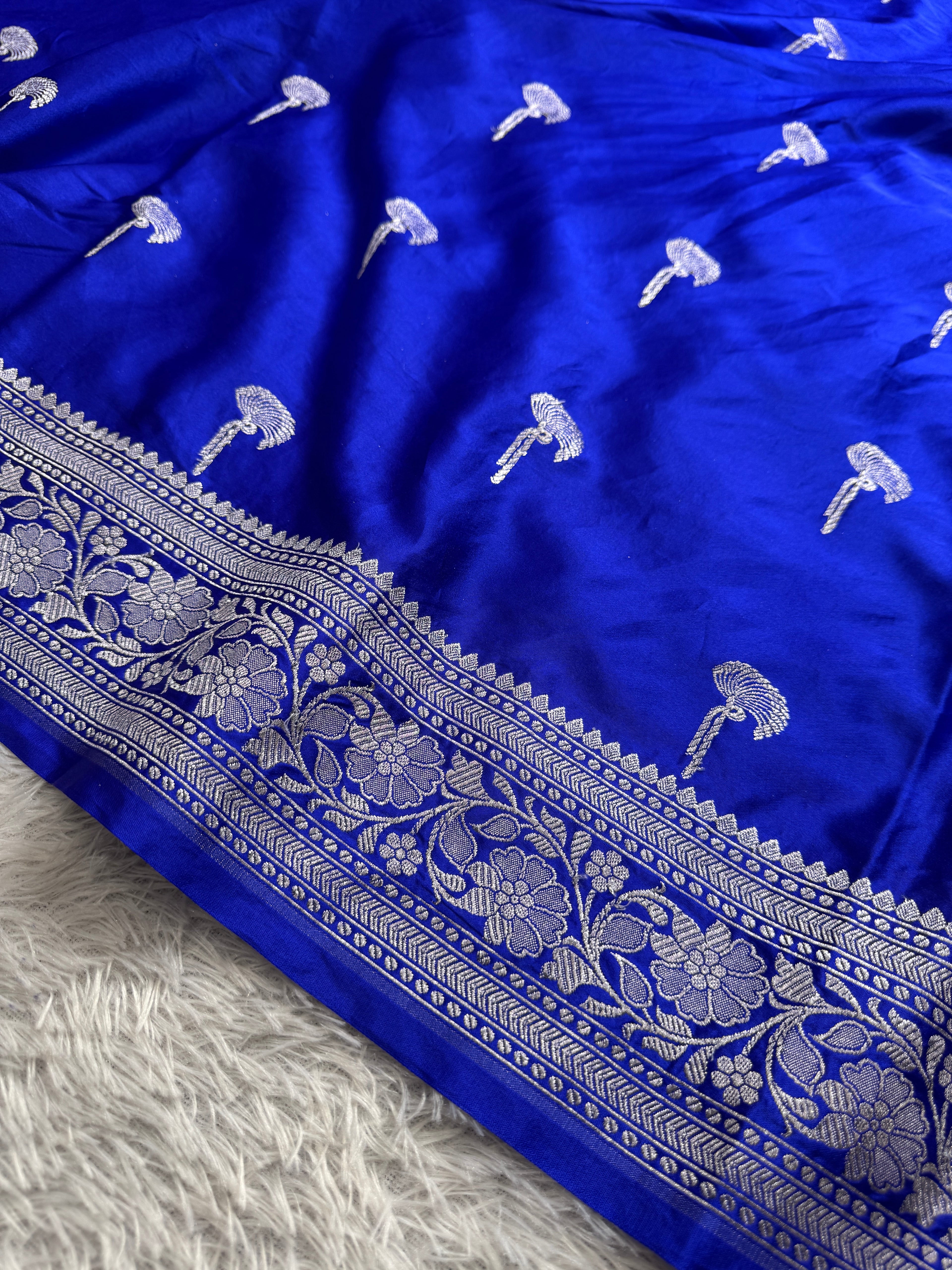 Royal Blue Banarasi Mashru Silk Saree with Jacquard Woven Floral Buta Design MKS097