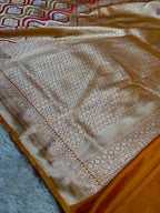 Mustard Orange Meena Kari Jaal Banarasi Satin Mashru Silk Saree MKS2