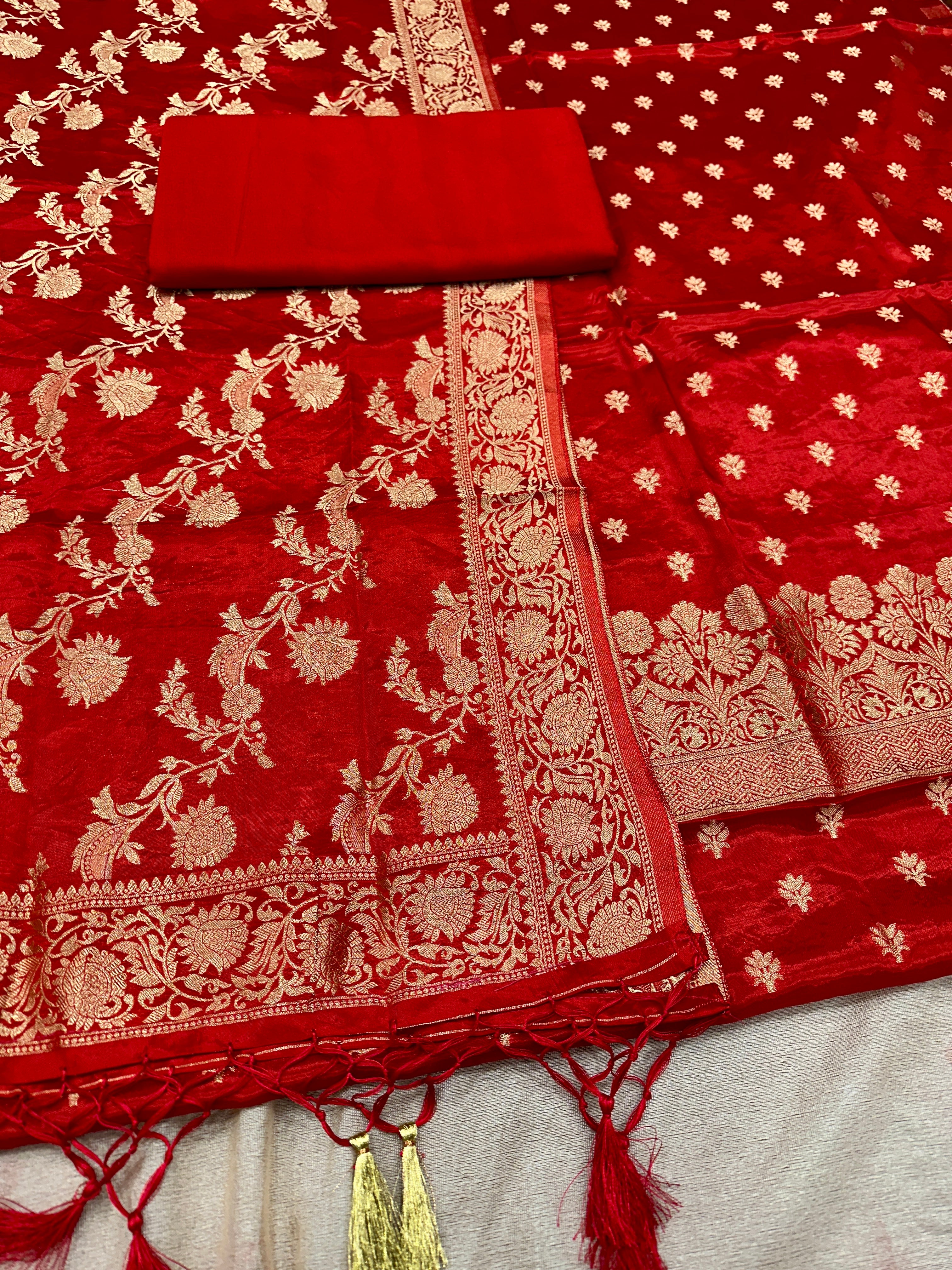 ✨ Banarasi Jacquard Gap Buti HO Silk 3-Piece Unstitched Dress Material MSS26