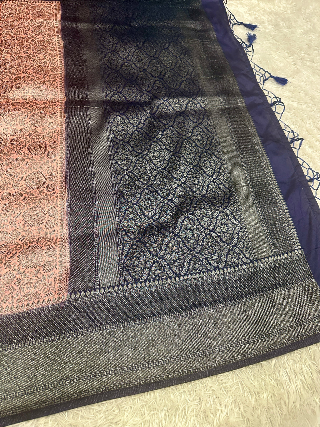 STF41 – Royal Pitch Dupion Saree with Silver-Black Antique Zari Weaving