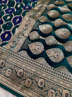 Rama Green Rangkaat Banarasi Mashru Silk Saree with Jacquard Woven Jaal Pattern MKS033